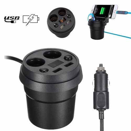 Dual Socket 2 USB Port Car Cigarette Lighter Charger Splitter Switch LED Display