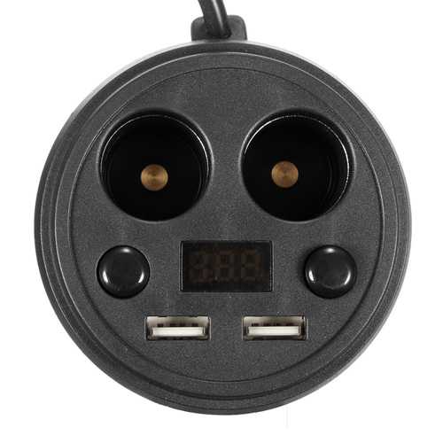 Dual Socket 2 USB Port Car Cigarette Lighter Charger Splitter Switch LED Display