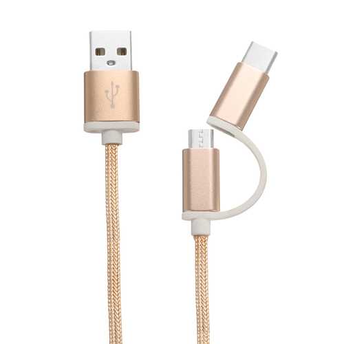 2 in 1 Type C Micro USB Fast Charging Data Cable Tablet Cellphone