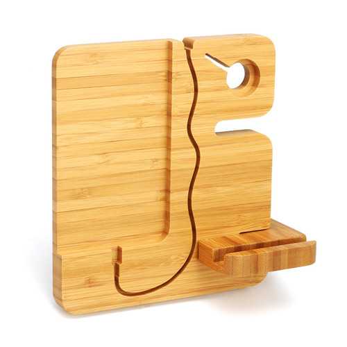Wooden Detachable Desktop Charging Dock Cable Organizer Phone Holder Stand for iPhone Apple Watch