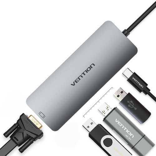Vention CGQHA Multifunction Type-C to 3-Port USB 3.0 USB-C PD Charge 1080P VGA Hub
