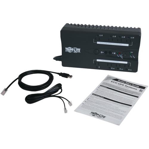 Tripp Lite(R) ECO550UPS ECO Series Energy-Saving Standby UPS System with USB Port & Outlets (Output Power Capacity: 550VA/300W; 8 Outlets--4 UPS/Surge, 1 Surge Only, 3 ECO/Surge Outlets)