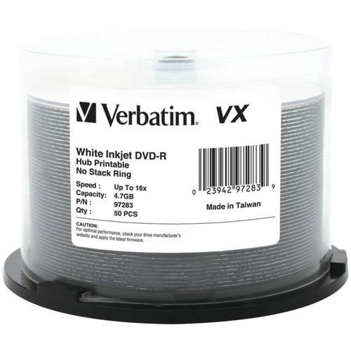 Verbatim(R) 97283 4.7GB 120-Minute 16x VX Hub Inkjet Printable DVD-Rs, 50-ct Spindle