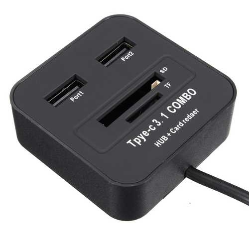 USB 3.1 Type C High Speed 2 Port USB 2.0 Hub with Micro SD Card Reader OTG for MacBook
