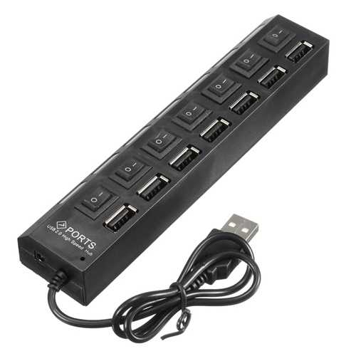 7 Port High Speed USB 2.0 Hub + AC Power Adapter ON/OFF Switch For PC Laptop MAC
