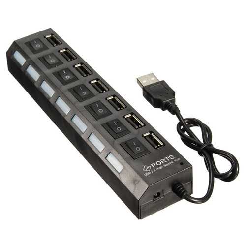 7 Port High Speed USB 2.0 Hub + AC Power Adapter ON/OFF Switch For PC Laptop MAC