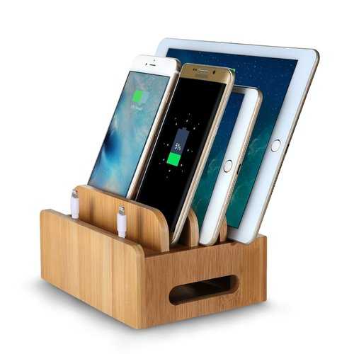 Bamboo Multi-device Phone Holder Charging Dock Stand Holder Tablet Stand for Smartphone Tablet
