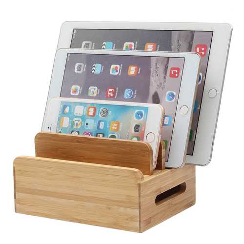 Bamboo Multi-device Phone Holder Charging Dock Stand Holder Tablet Stand for Smartphone Tablet