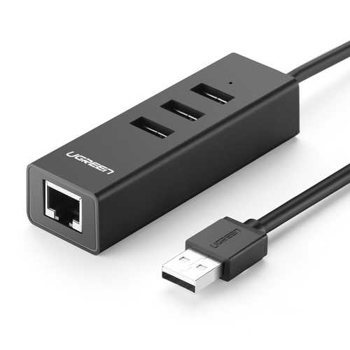 Ugreen CR129 USB2.0 to RJ45 100Mbps Ethernet 3 USB 2.0 Port USB Hub Convertor for Macbook Laptop