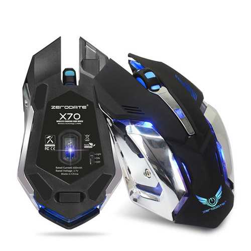 Zerodate 7 Colors 5 Buttons 2400DPI Rechargeable Wireless Backlight Ergonomics Optical Gaming Mouse
