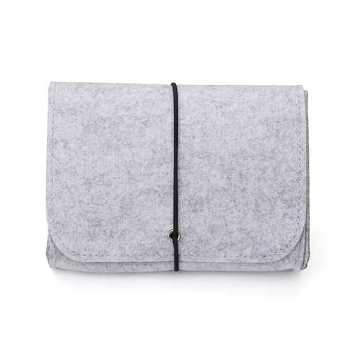17*12.5*4cm Mini Portable Gray Wool Felt Storage Bag Pouch for Mouse Charger