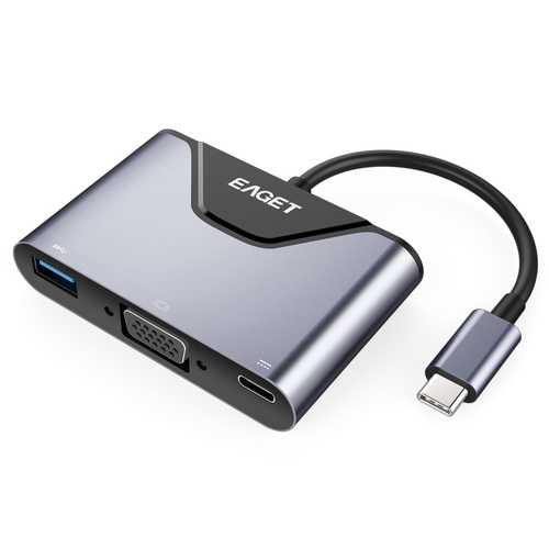 EAGET CH06 Type-C to USB 3.0+VGA+Type-C Converter Multifunctional HUB Adapter for Mac Pad Phone TV