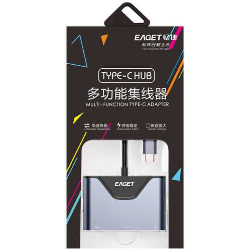 EAGET CH06 Type-C to USB 3.0+VGA+Type-C Converter Multifunctional HUB Adapter for Mac Pad Phone TV