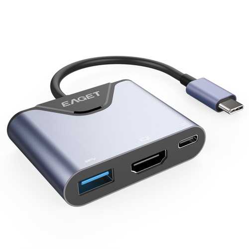 EAGET CH08 Type-C to HD+USB 3.0+Type-C Multifunction Converter Phone Charging Hub for Mac PC