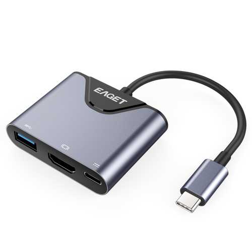 EAGET CH08 Type-C to HD+USB 3.0+Type-C Multifunction Converter Phone Charging Hub for Mac PC