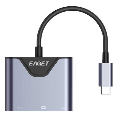 EAGET CH08 Type-C to HD+USB 3.0+Type-C Multifunction Converter Phone Charging Hub for Mac PC
