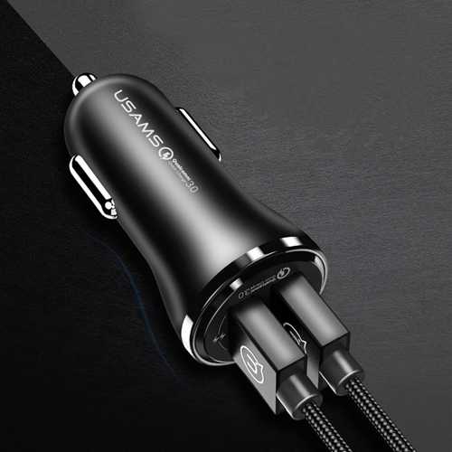 USAMS 18W Dual 2 Port USB Car Charger Compatible Qualcomm 3.0 For iPhone 7 Samsung S8 Xiaomi 6 Letv