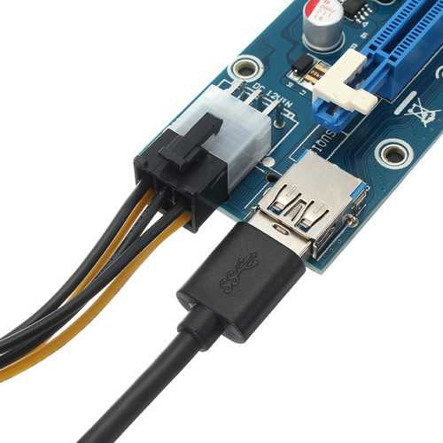 0.6m USB 3.0 PCI-E Express 1x to 16x Extension Cable Extender Riser Card Adapter 6 Pin Power