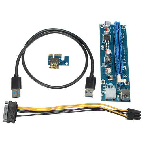 0.6m USB 3.0 PCI-E Express 1x to 16x Extension Cable Extender Riser Card Adapter 6 Pin Power