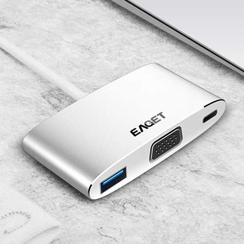 EAGET CH12 Multi-function Type-C to USB 3.0 VGA and Type-C Charging Hub USB Docking Station