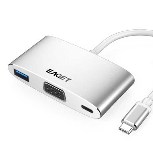 EAGET CH12 Multi-function Type-C to USB 3.0 VGA and Type-C Charging Hub USB Docking Station