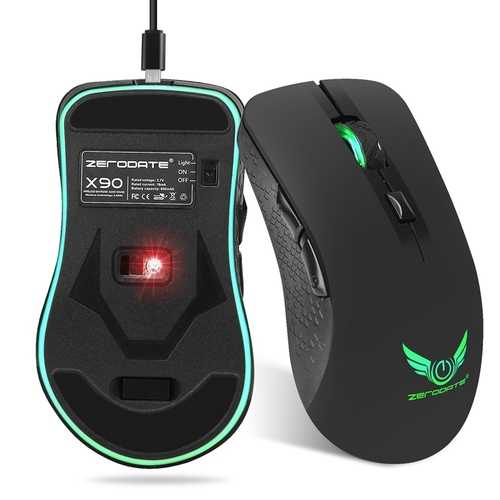 Zerodate X90 2.4GHz 2400DPI Wireless Rechargeable Gaming Mouse 6Buttons 7 Colors Breathing Light