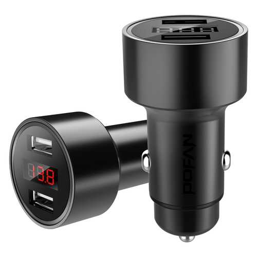 POFAN Universal Car Charger 5V 3.1A LED Screen Dual USB Car Charger for Tablet PC iPhone Samsung