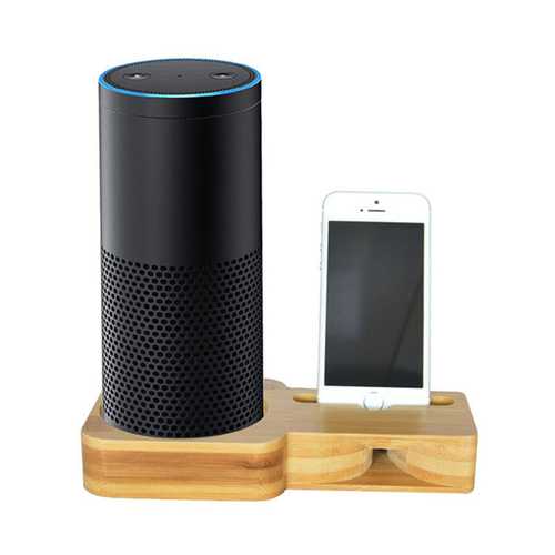 Convenient Bamboo Charging Phone Holder Desktop Stand for Echo Dot Smart Speaker