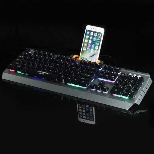 USB Wired 104 Key Gaming Keyboard Metal Mechanical Handfeel Rainbow Light Emitting for PC