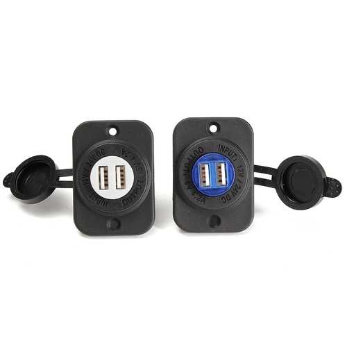 DC12-24V Waterproof Car Charger Dual USB Port Panel 5V 4.2A with Indicator Light For iphoneX Samsung