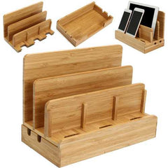 Multifunctional Bamboo Charger Dock Stand Desktop Phone Holder Organizer for Phone Tablet PC