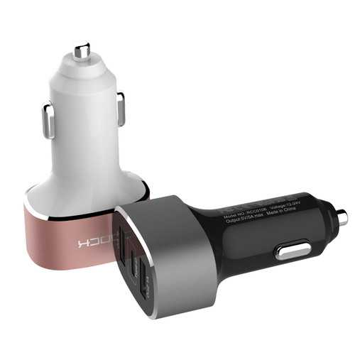 ROCK Type C Car Charger 5A Dual USB Type-C Charger Adapter For iPhone X 8/8plus Samsung  S8 Oneplus
