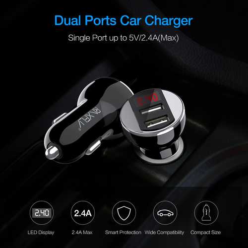 RAXFLY 2.4A Dual USB LED Display Car Charger For iPhone X 8Plus Oneplus 5t Xiaomi 6 Mi A1 Note 3 S8