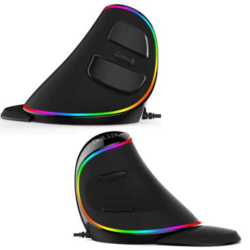 Delux M618 PLUS RGB Light 4000DPI 6 Buttons Vertical Mouse Ergonomic USB Wired Mouse