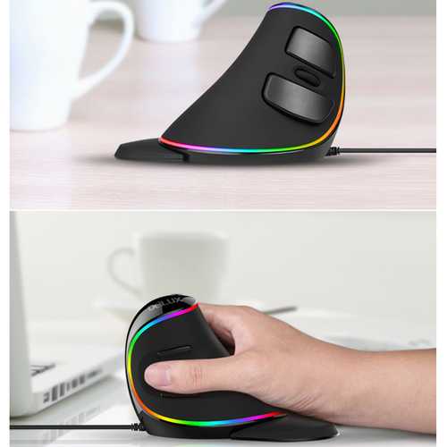 Delux M618 PLUS RGB Light 4000DPI 6 Buttons Vertical Mouse Ergonomic USB Wired Mouse