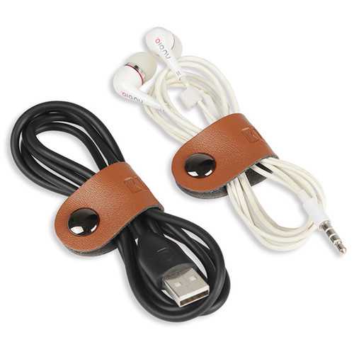 BUBM 2PCS Leather Magnetic Button Earphone Data Cable Clip Desktop Accessory Organized Holder
