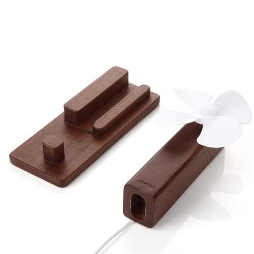 Wooden 2 in 1 USB Cooling Fan Desktop Charging Dock Phone Holder Stand for Xiaomi Mobile Phone