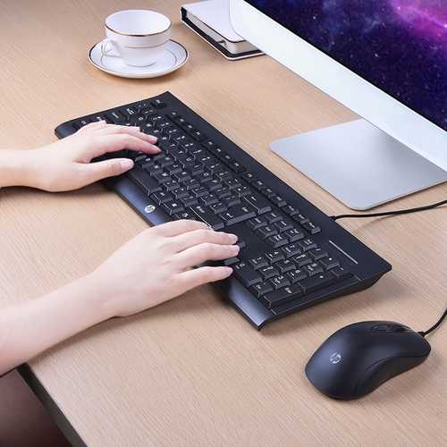 HP® km100 USB Wired 104 Keys Membrane Keyboard And 1600dpi Mouse Set Water-proof For Office Gaming
