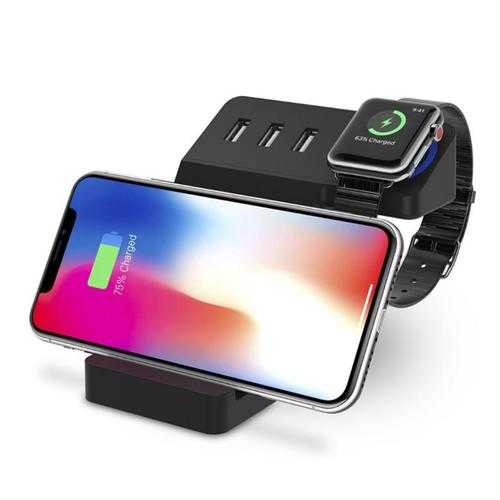 Bakeey 3 USB Ports Qi Wireless Charging Desktop Phone Holder Stand for Cell Phone Tablet Apple Watch