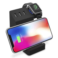 Bakeey 3 USB Ports Qi Wireless Charging Desktop Phone Holder Stand for Cell Phone Tablet Apple Watch