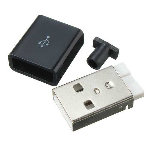 10Pcs USB 2.0 Connector Type A Plug 4-pin Male Adapter Solder Connector With Black Plastic Cover