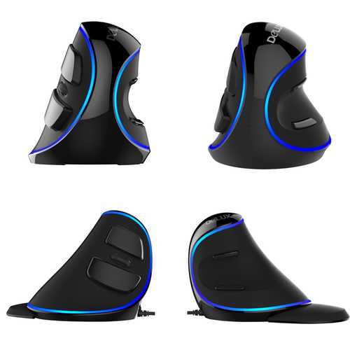 Delux M618 PLUS Blue LED Light 1600DPI 6 Buttons Vertical Mouse Ergonomic USB Wired Mouse