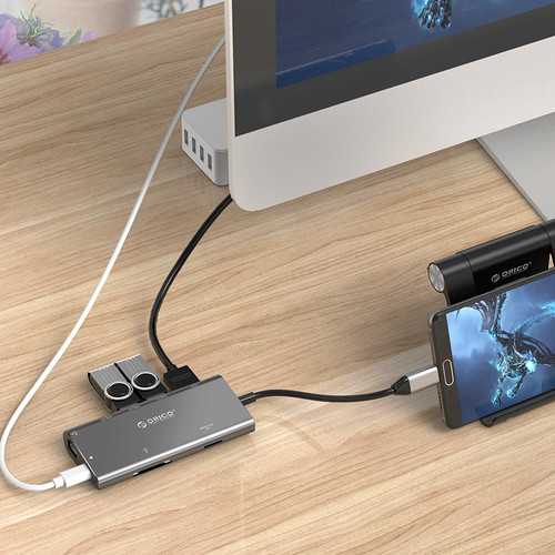 Orico CLH-W2 Type-C to 3 USB 3.0 4K HDMI PD Charge Hub TF SD Card Reader RJ45 Port USB Hub