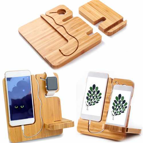 Wooden Detachable Desktop Charging Dock Cable Organizer Phone Holder Stand for iPhone Apple Watch