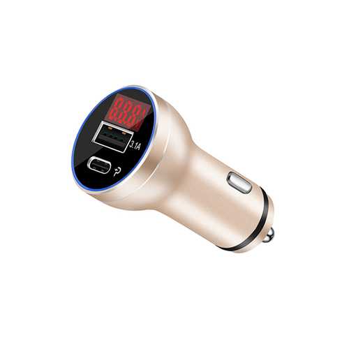Bakeey D9P 18W Dual Ports PD Type C Fast Car Charger With LED Digital Voltage Current Monitor