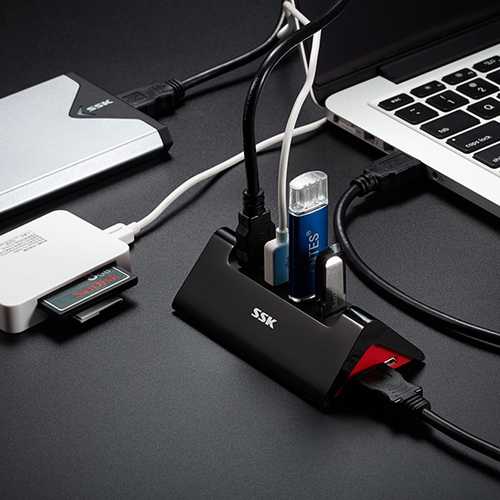 SSK SHU835 USB 3.0 to 4-Port USB 3.0 Hub with Micro USB Power Port