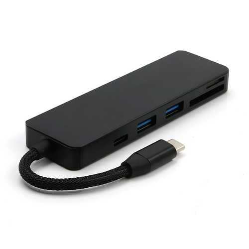 5-in-1 Type-C to 2-Port USB 3.0 Type-C PD Charge Hub SD TF Card Reader Support OTG Function