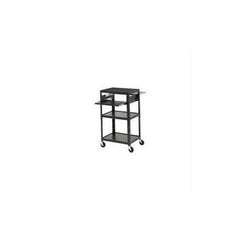 ADJUSTABLE AV CART WITH TWO SLIDE OUT ACCESSORY SHELVES 5IN WHEELS. BLACK. 6 OUT