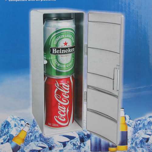 USB Portable Mini Cooling And Heating Fridge Silver Refrigerator Frig