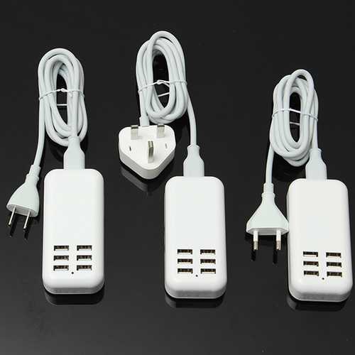 US UK EU AC Power 6 Port USB Wall Charger 1.4M with Power Cable